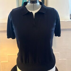 Classic Black V-neck Collared Sweater- Short Sleeve